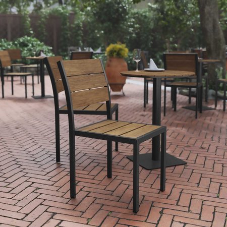 FLASH FURNITURE Natural/Gray Armless Faux Teak Patio Dining Chair SB-CA108-NAT-GG